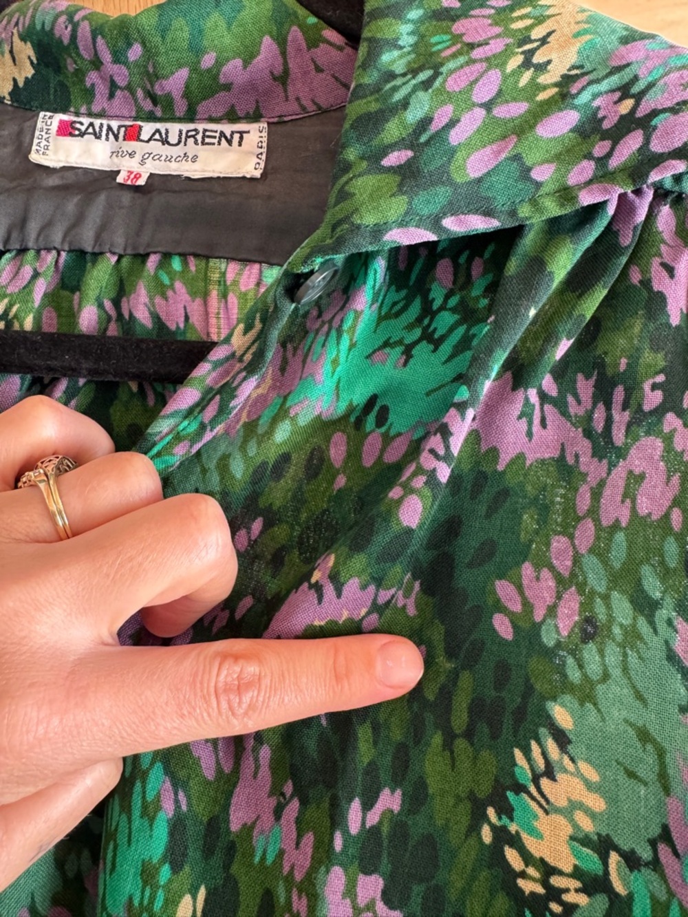 Yves Saint Laurent Rive Gauche Vintage Green & Purple Floral Dress (7.5-8, M) - Picture 6 of 12